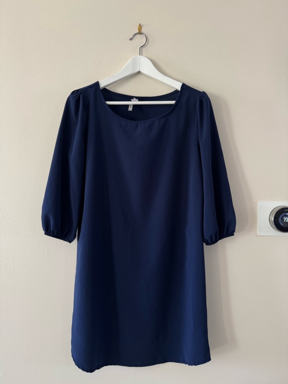 Navy Puff-Sleeve Mini Dress